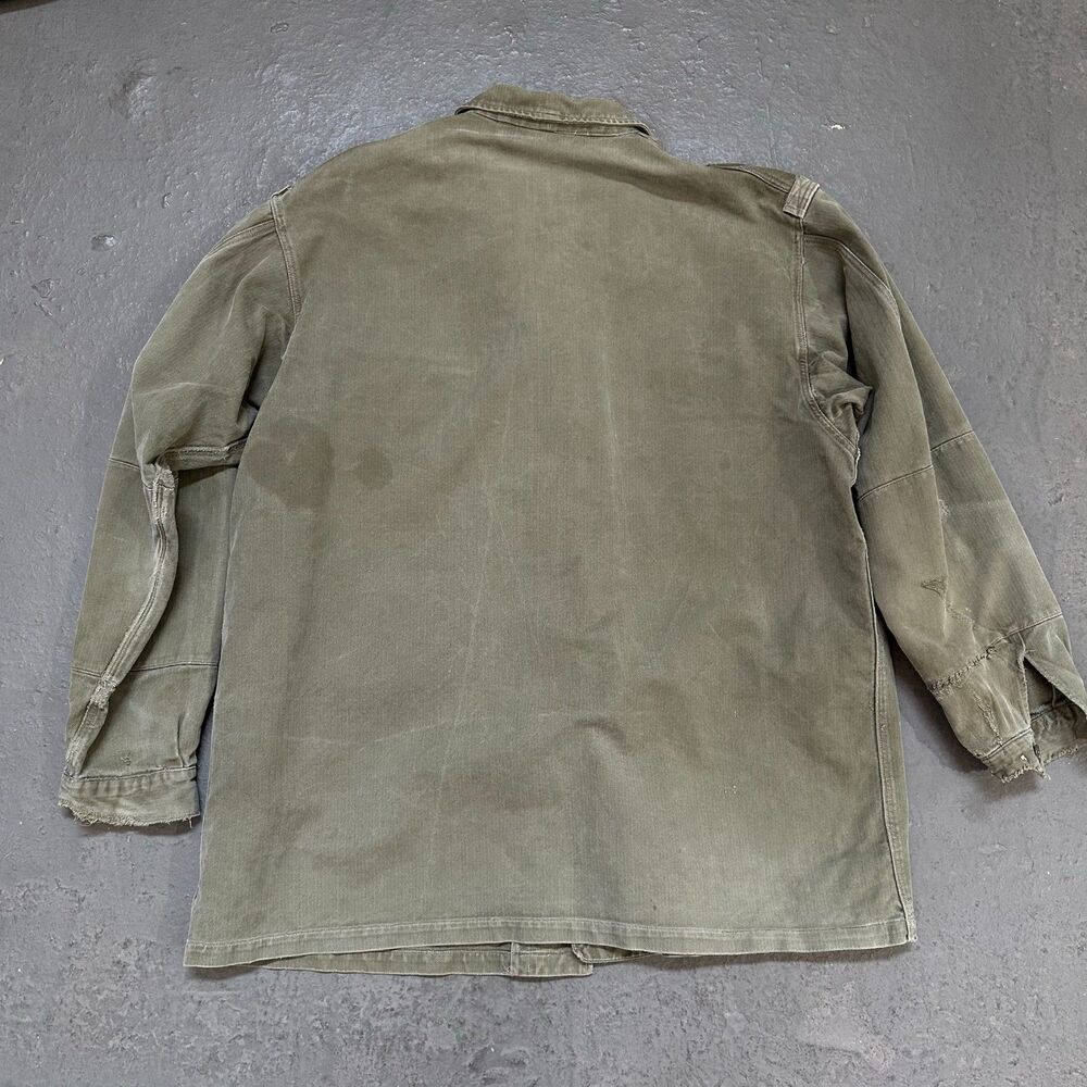 90s Vintage Olive Green Field Shirt Jacket Two Flap Pockets Distressed